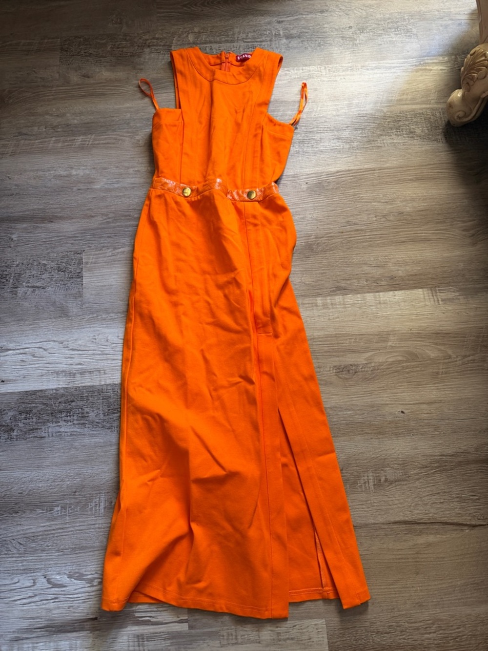 Staud Bright Orange Maxi Dress with Button Waist Detail